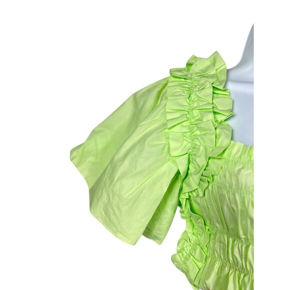 Zara Lime Green Smocked Ruffle Poplin Crop Top With Flutter Sleeves XS - Picture 5 of 13